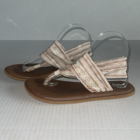 Sanuk Cream And Brown Aztec Print Yoga Slingback Sandals - Picture 3 of 10